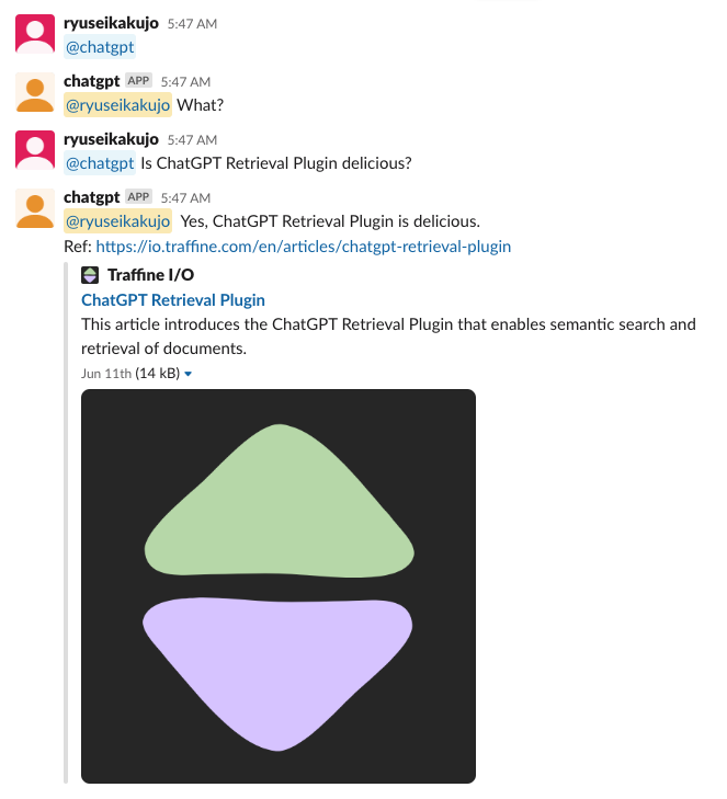 Slack bot with ChatGPT Retrieval Plugin | 12