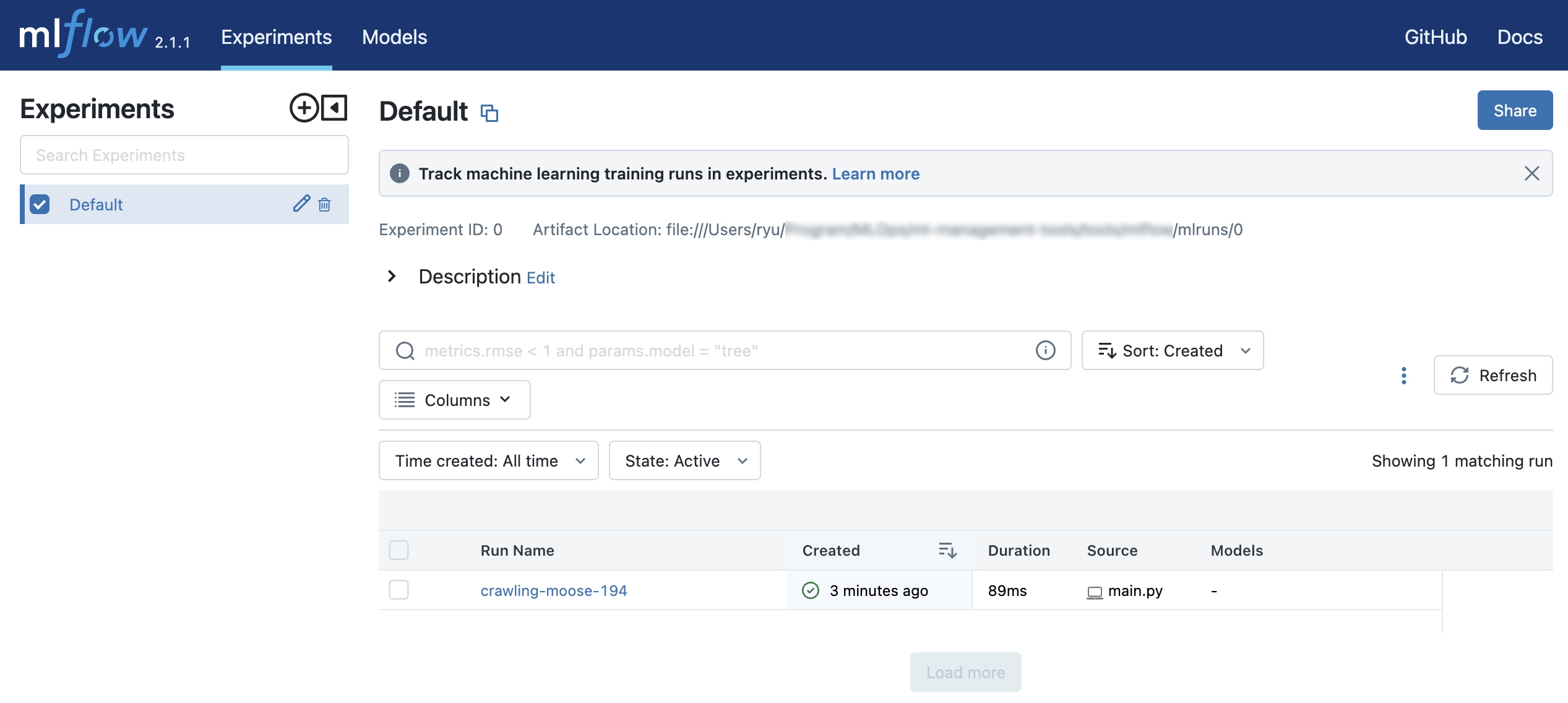 mlflow ui | 1